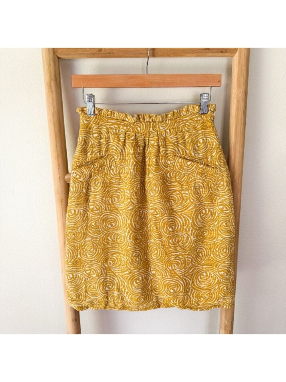 Anthropologie Elevenses Mustard Swirl Pencil Skirt Women’s Size 0